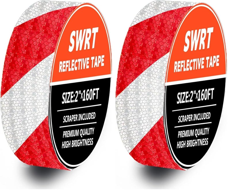 SWRT 2 Inch X 160 FT Reflective Tape Outdoor Waterproof Red & White Reflective Strong Adhesive Caution Hazard Warning Reflector Conspicuity Tape for Trailer Sign (Pack of 2) - Image 1